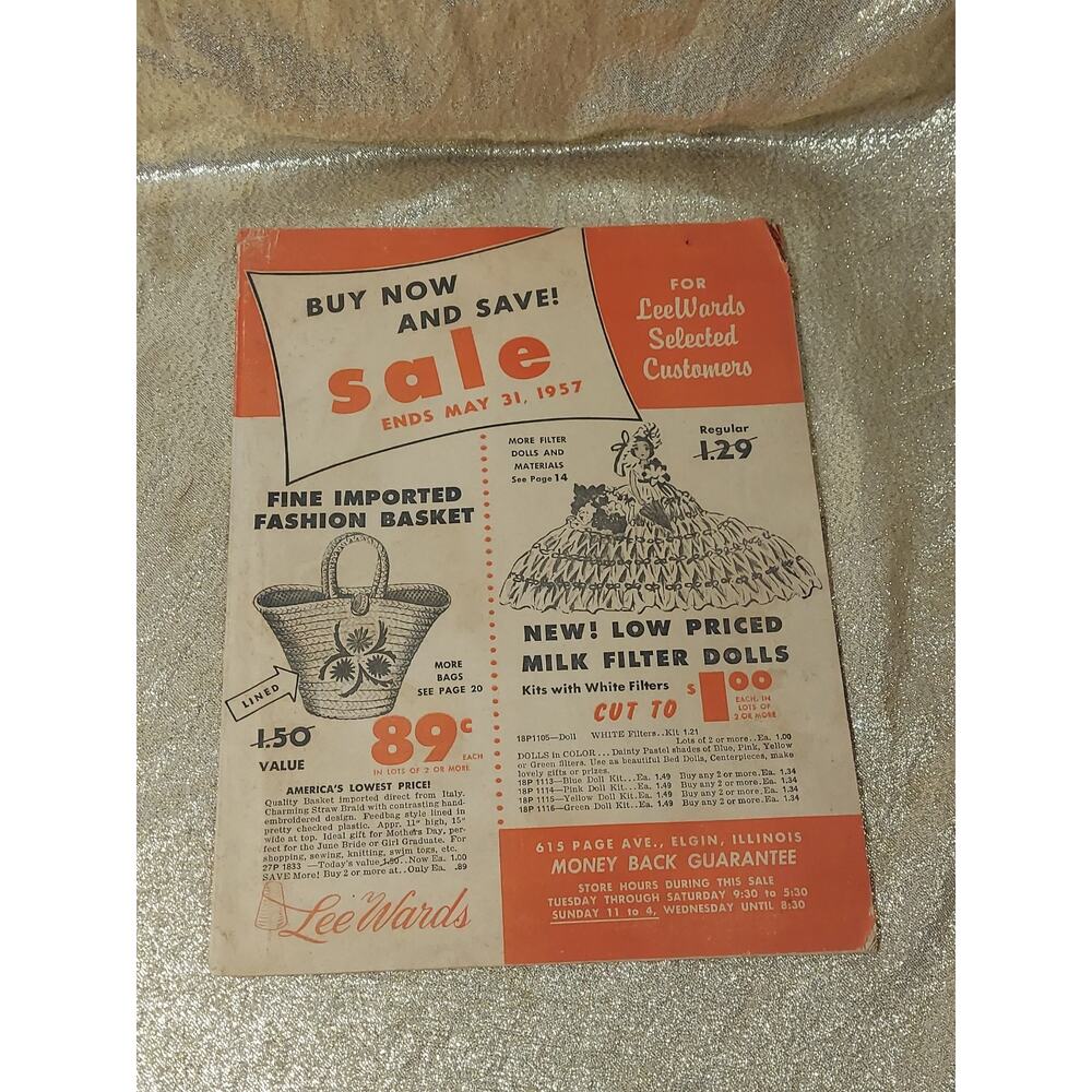Vintage Lee Wards Catalog 1957 Needlework Sewing Fashion Baby Hats Ads